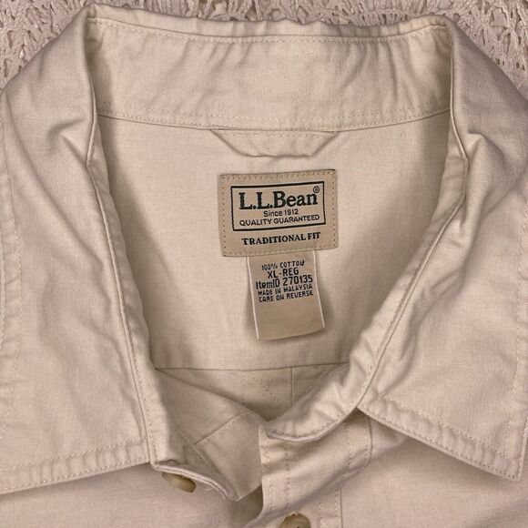 LL Bean Sunwashed Canvas Button Shirt Traditional Fit Short Sleeve Mens XL Cream - Picture 6 of 6